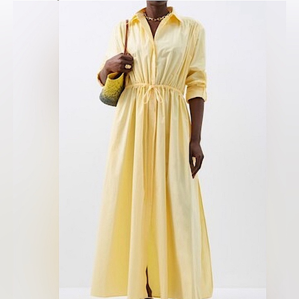 Matteau Yellow Maxi Dress / drawstring / collar / cotton / NWOT / size 2